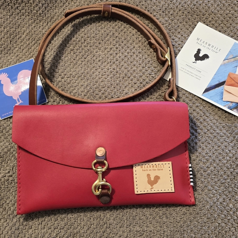 Meanwhile Back On The Farm Leather Candy Red Envelope Clutch Crossbody NWT